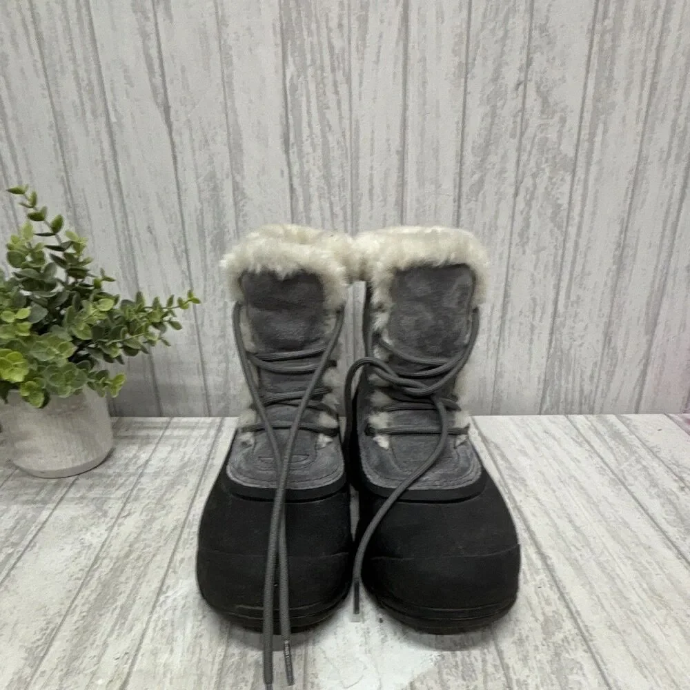 SOREL Womens Size 8 Gray/Black Faux Fur Lined Lace-Up Suede Snow Boots